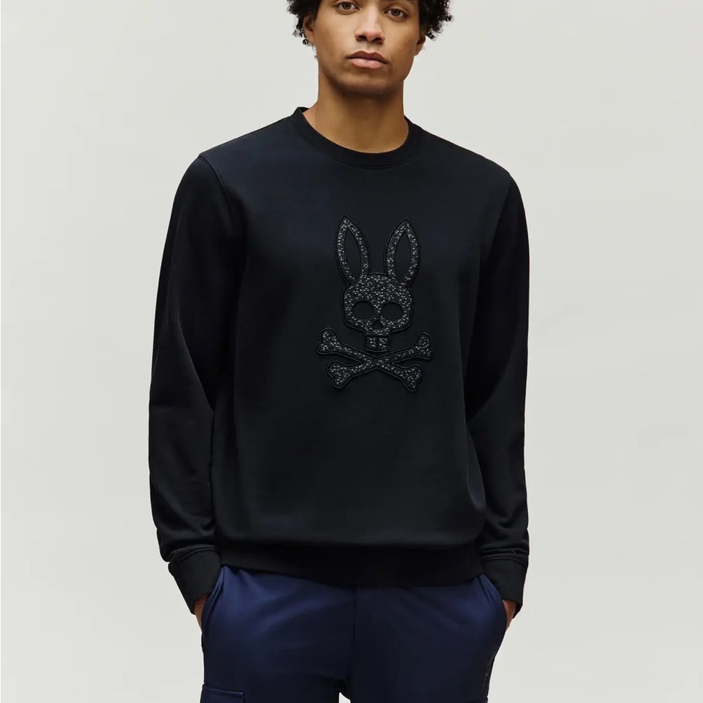 Psycho Bunny Black Crewneck Men's Black Sweater